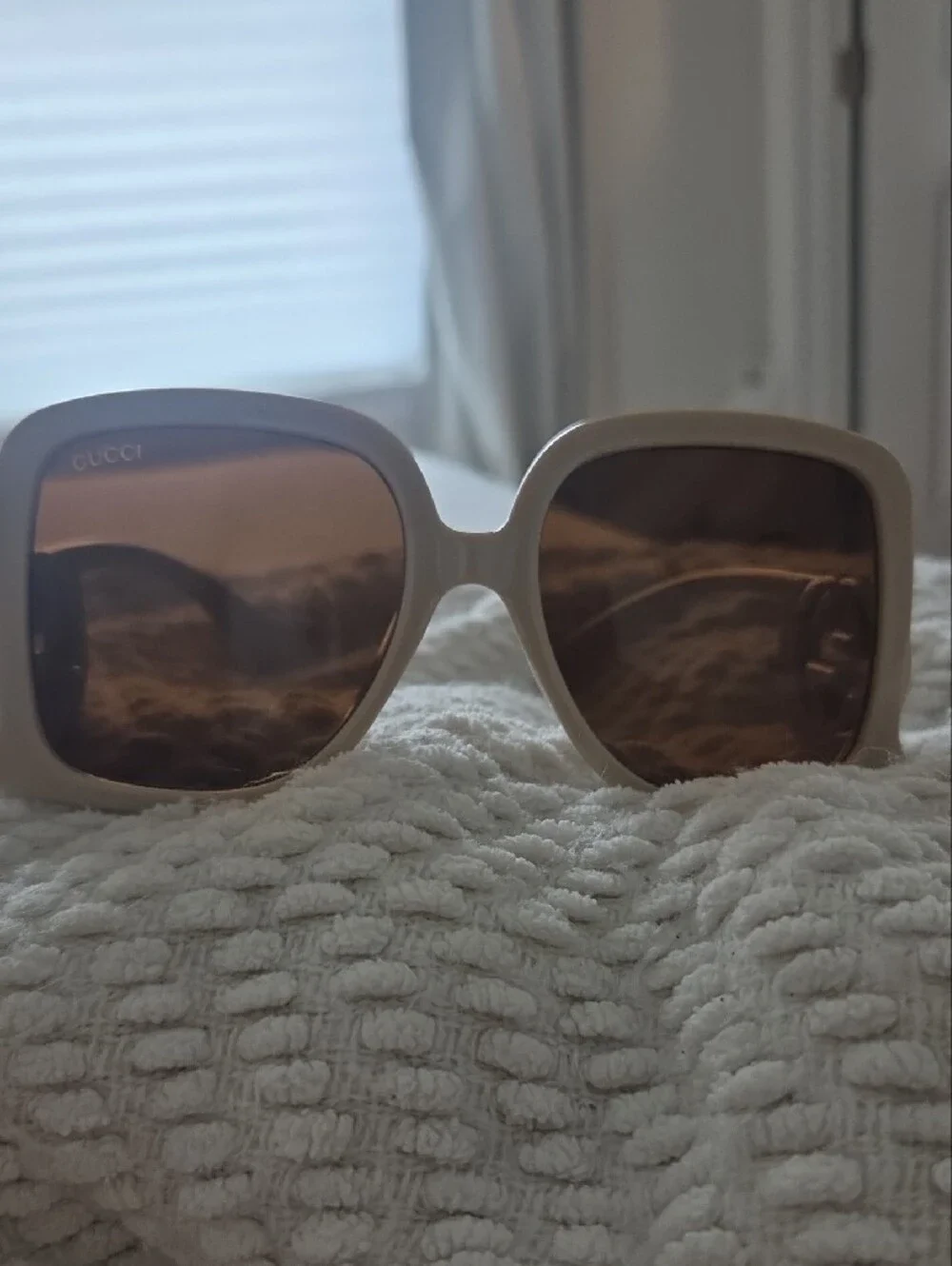 Cream Square Sunglasses with Brown Lenses
